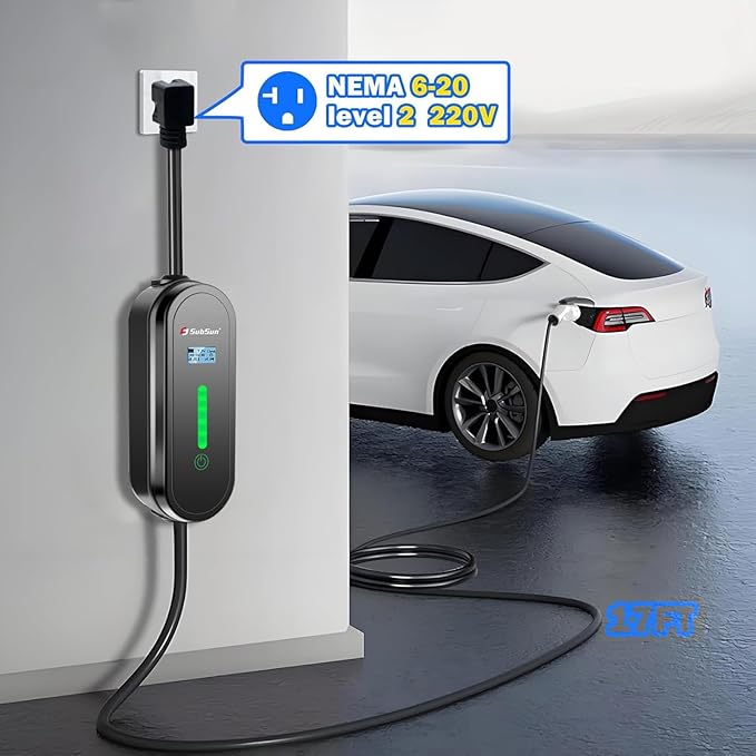 Level 1 & Level 2 EV Charger 16Amp 110-240V,17ft Cable, Portable Electric Vehicle Charger with NEMA5-15P & 6-20 Plug Compatible for SEA J1772 EV Cars for Home and Outdoor (Black)