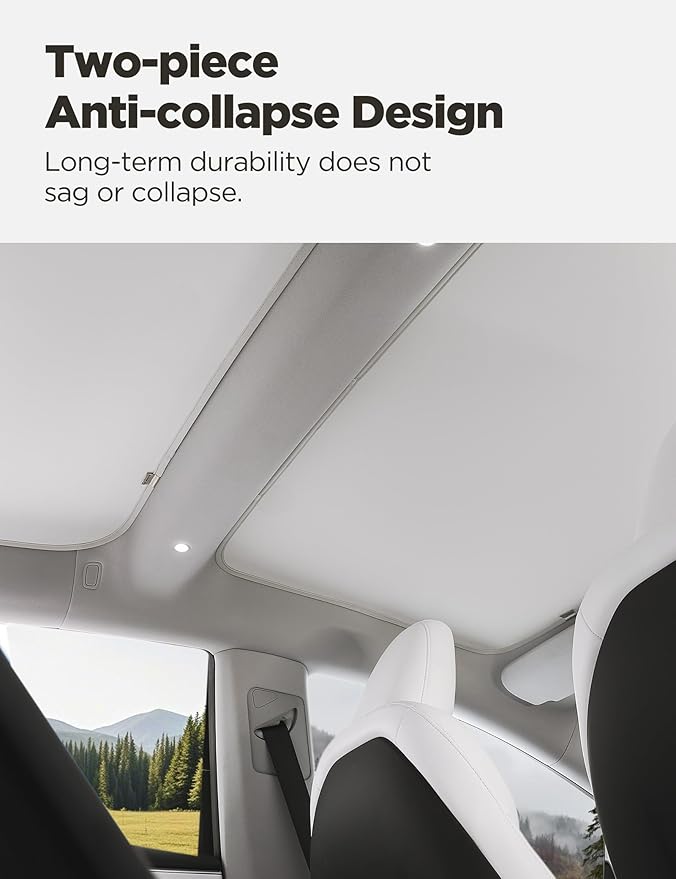 TPARTS Glass Roof Sunshade for Tesla Model 3 Highland 2024-2026(Premium/Performance) Foldable Sag-Free Sunroof Cover, Heat & UV Blocking Rapid Cooling Interior Accessories Set of 2 (Light Grey)