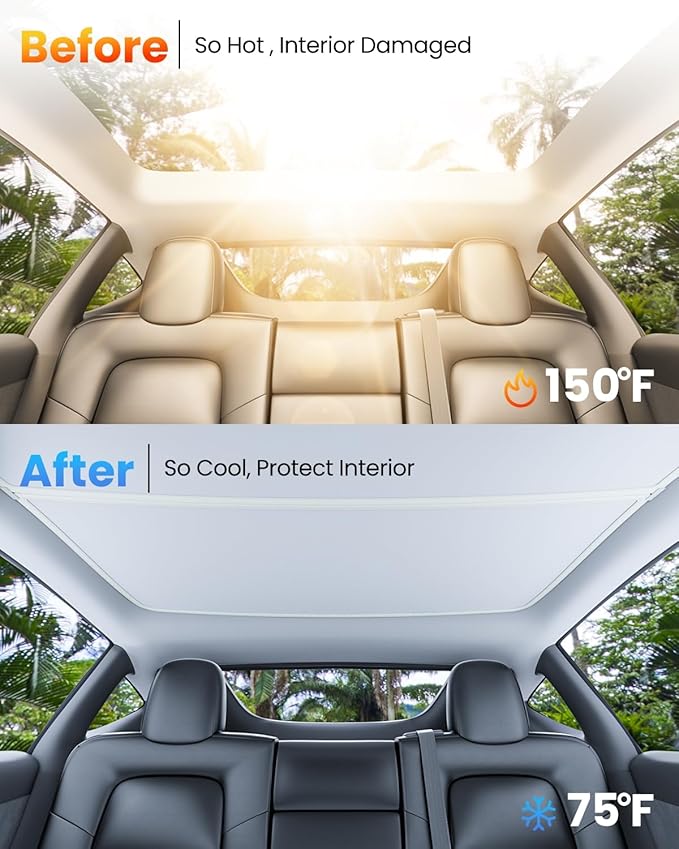 REEVAA Upgraded Tesla Model Y Sunshade Roof [No Gaps, No Sagging] Tesla Y Accessories Heat Insulation Foldable Glass Sunroof Cover for Model Y 2020-2024, 2PCS, Gray