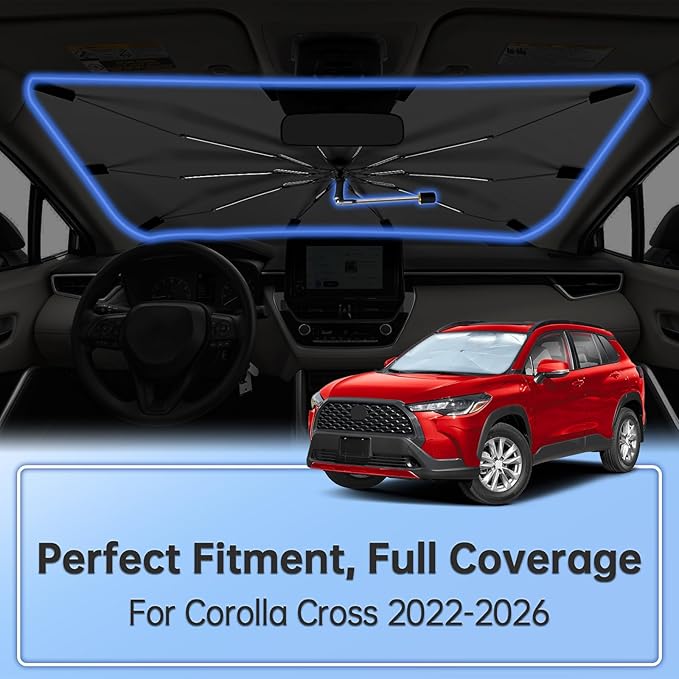Windshield Sun Shade Umbrella for Toyota Corolla Cross 2022-2026, Foldable Sunshade for Car Front Window, 360 Rotation Automotive Interior UV Protection for Outdoor Parking