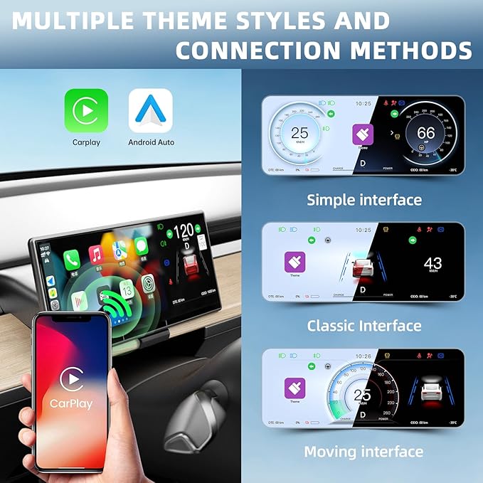 8.9'' Head Up Display for Tesla Model 3 Highland with Wireless/Wired Carplay Android Auto Bluetooth Synchronous Data,Equipped with Front Camera,OTA Update,Tesla Model 3 Highland Carplay Screen