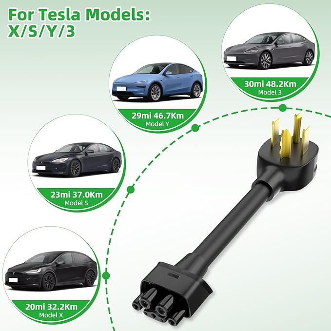 for Tesla NEMA 14-30 Adapter, 250V 24A Nema 14-30 Adapter for Tesla Gen 2, Heavy-Duty 17.5mm Cable,11.8 Inch in Length Fast Charging for Tesla Model S 3 X Y Safe and Durable Black