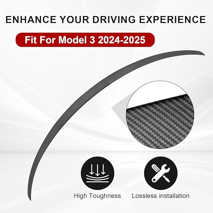 Spoiler Fit for Tesla Model 3 2024 2025, Upgrade ABS Material Rear Spoiler Wing OEM Rear Trunk Lip, Model 3 Highland Accessories (Matte Carbon Fiber)