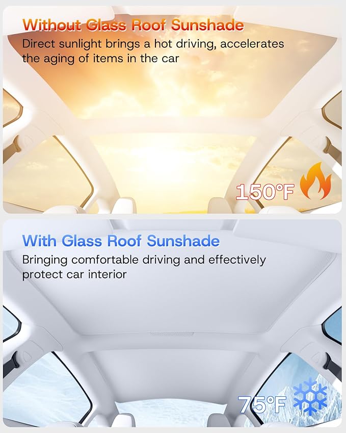 Upgraded Sunshade Roof for Tesla Model 3 Highland 2026 2025 2024, [Double-Layer Nano Ice Crystal & No-Gap] Heat Insulation Class Roof Sun Shade for Tesla Model 3 Accessories, Grey, 2PCS