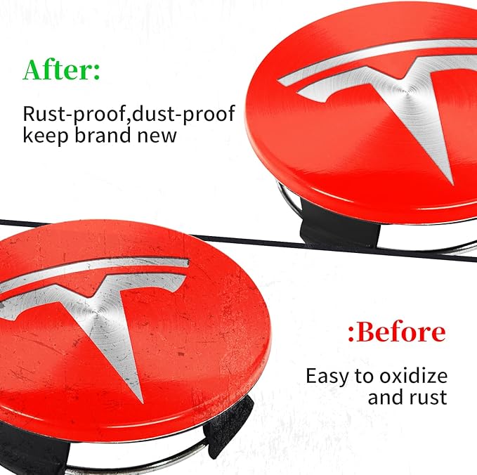 4 Pack Exterior Decoration Wheel Center Cover for Tesla Model 3 Model Y,56mm Hubcaps Wheel Rim Cover Tesla Center Caps Hubcaps+20 Black Lug Nut Covers (Red+Silver Emblem)