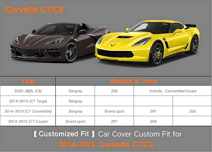 Kayme 7 Layers Car Cover Custom Fit for Chevrolet Corvette C4/C5/C7/C8 Coupe Convertible Targa (1980-2025) Waterproof All Weather for Automobiles, Outdoor Full Cover Rain Sun UV Protection.Black