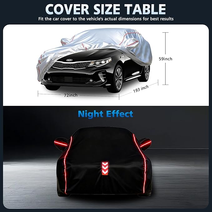 Car Cover Waterproof All Weather for Kia K5 2020-2025,All-Around Fastening and 4 Upgrades, 30s Quick-Install for Car Cover