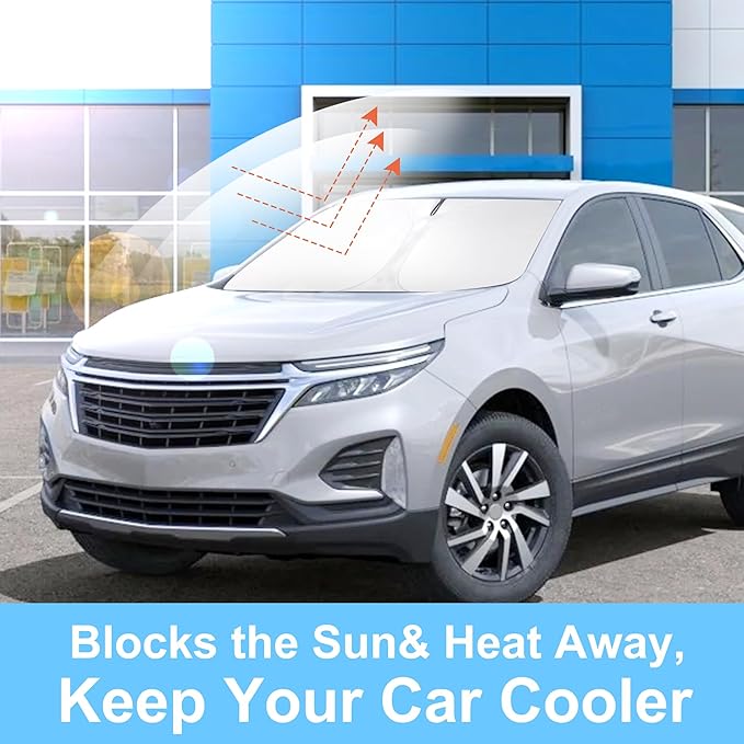 YYCKE Windshield Sun Shade Accessories Compatible with 2018-2024 Chevy Equinox for Chevrolet Foldable Sunshade Sun Visor Blocks UV