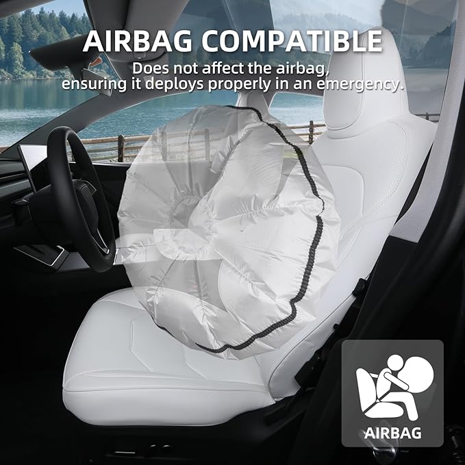 Tesla Model Y Seat Covers 2025 2026 Full Coverage Nappa Leather Car Seat Cover Interior Full Set Accessories Airbag Compatible Cushion Cover Custom Fit(White,5-Seater)