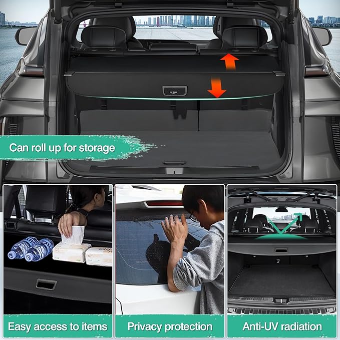 Powerty Cargo Cover for 2023 2024 2025 Cadillac Lyriq, Retractable Trunk Cover All Weather Shielding Shade Lyriq Accessories Cargo Luggage Cover