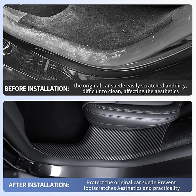 Door Sill Protector for Tesla Model Y Juniper 2025 2026, 8 Pieces, Front and Rear, Carbon Fiber Pattern, ABS Material