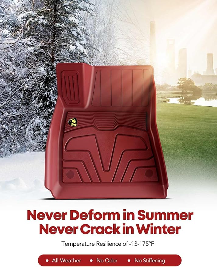 YHTAUTO Floor Mats Compatible with Tesla Model 3 2017-2020, TPE Floor Liners All Weather Custom Fit, 1st & 2nd Row, Set of 3, Red