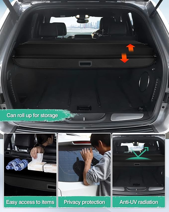 Powerty Cargo Cover for 2014 2015 2016 2017 2018 Jeep Cherokee Accessories Trunk Cover Retractable Trunk Shielding Shade Cargo Luggage Cover No Gap (Not for Grand Cherokee or Latitude)