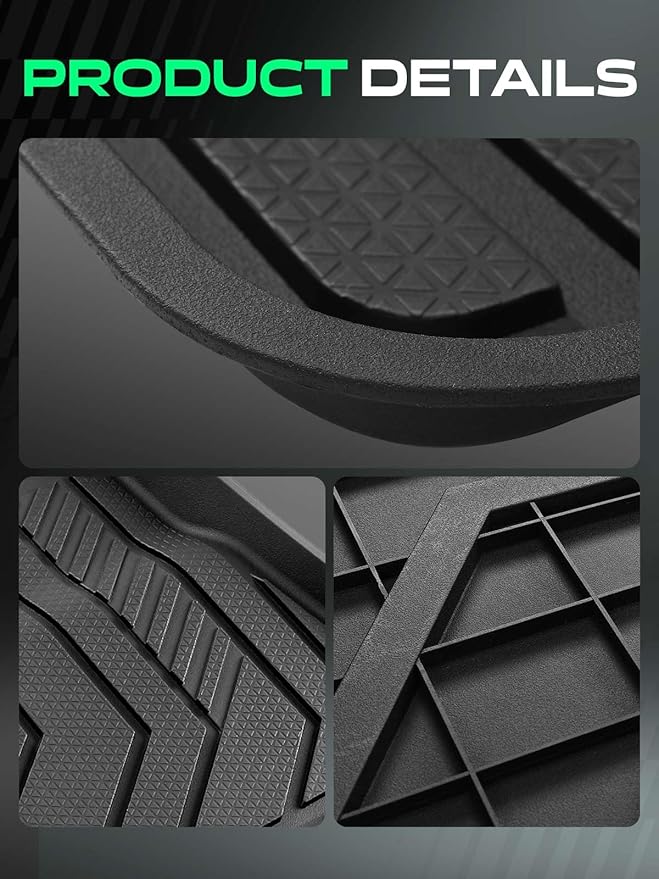 YHTAUTO Floor Mats Compatible with Tesla Model 3 2024 2025 2026, TPE Floor Liners All Weather Custom Fit, 1st & 2nd Row, Set of 3, Black