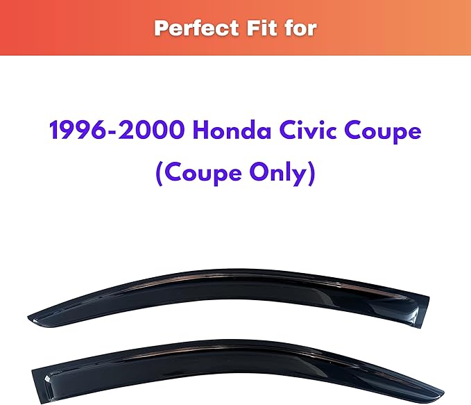 KPY Rain Guards Fit for 1996-2000 Honda Civic Coupe, Out-Channel Window Visors Vent Wind Deflectors 2PC, Car Accessories for 96-00 Civic (Coupe Only)