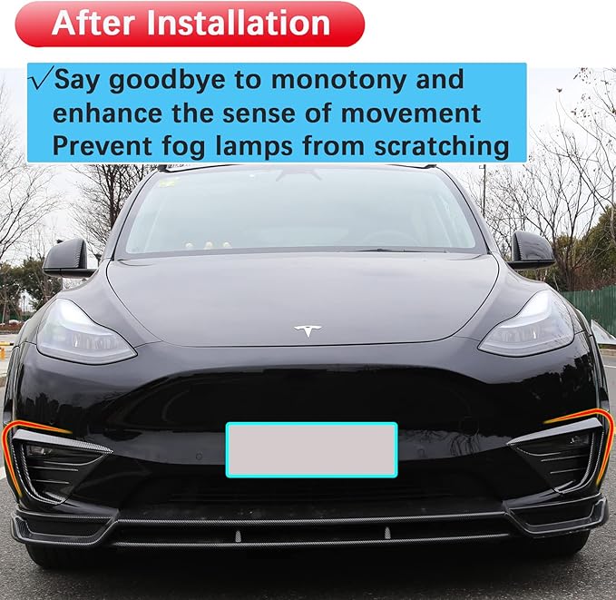 yhcdsea for 2020-2024 Tesla Model Y Front Fog Light Cover Trim Eyebrow Frame Decorative Accessories (Glossy Carbon Fiber Pattern)