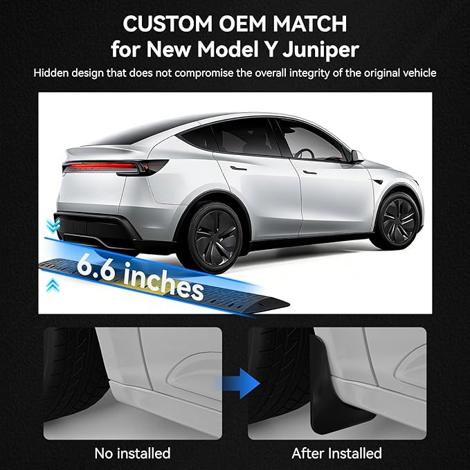 OZPYKAE for 2026 Upgraded New Tesla Model Y Juniper Accessories Mud Flaps,Splash Guards Fenders No Drilling All Weather Protector Mudguards for Tesla New Model Y Juniper 2025 2026 Launch (Black)