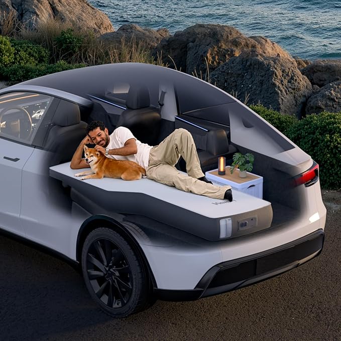 Havnby FlatCore Backseat Solo Mattress for Tesla Model Y, Wedge Design & 6.7-Inch Solid Foam for Flat Car Bed, Portable Camping Mattress w/Built-in Pump for Campers, Hiking, Nap, Road Trip