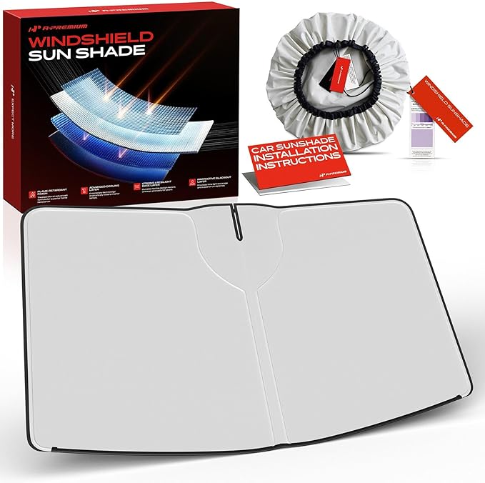 A-Premium Front Windshield Sun Shade Compatible with Tesla Model S 2019 2020 2021 2022 2023 2024 2025 2026 Foldable Sunshade Block UV Rays with Storage Bag