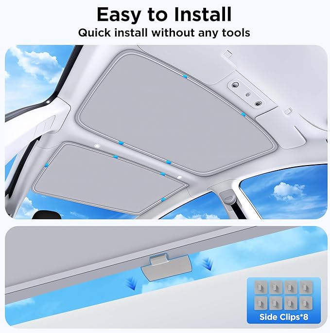 2026 Upgraded for Tesla Model 3 Accessories Sunshade Roof [No Sag, Ice-Crystal Cooling Coatings] Heat Insulation Glass Roof Sun Shade for Tesla Model 3 Accessories 2022-2026 Gray