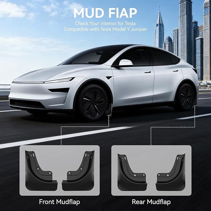 OZPYKAE for 2026 Upgraded New Tesla Model Y Juniper Accessories Mud Flaps,Splash Guards Fenders No Drilling All Weather Protector Mudguards for Tesla New Model Y Juniper 2025 2026 Launch (Black)