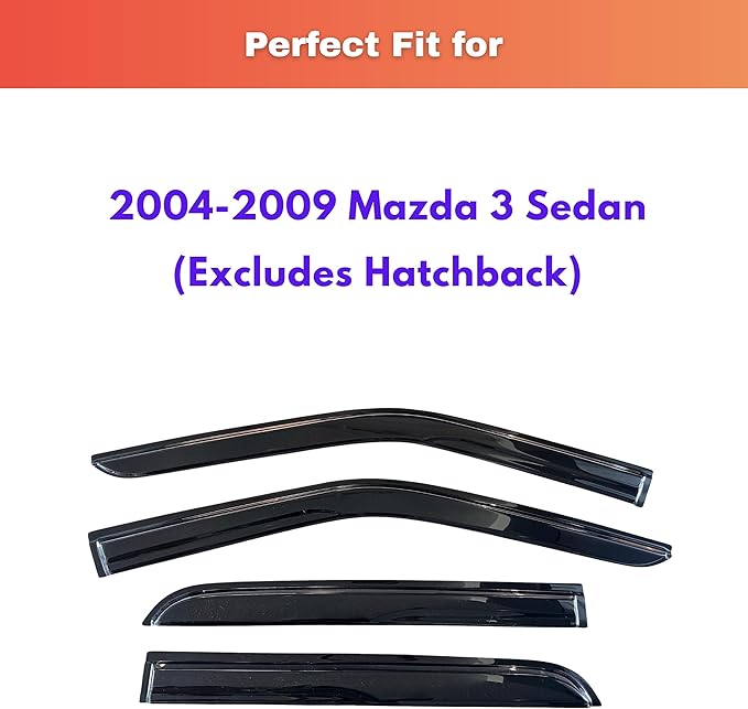 KPY Rain Guards Fit for 2004-2009 Mazda 3 Sedan, Out-Channel Window Visors Vent Wind Deflectors 4PC, Car Accessories for 04-09 Mazda 3 Sedan (Excludes Hatchback)