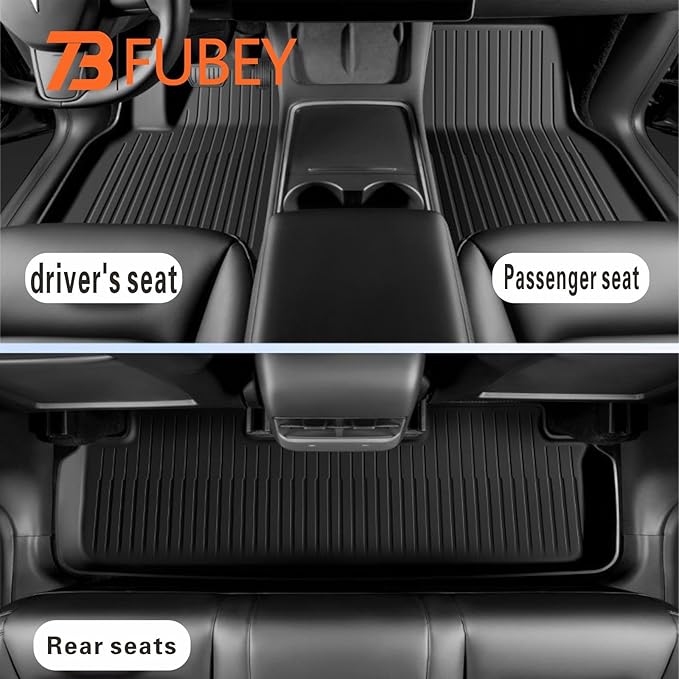 TPE Floor Mats for Tesla Model 3 2017-2023, 3-Piece Front & Rear Set, All-Weather Custom Fit Liners