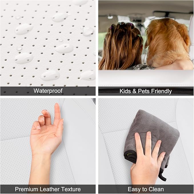 Front Seat Covers for 2025–2026 Tesla Model Y Juniper, Nappa Leather Custom Fit Front Row 2-Piece Set, Airbag Compatible Car Interior Seat Cushion Covers, White, 2-Pack