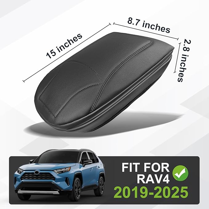 Muslogy Center Console Armrest Cover Fit for Toyota RAV4 2019-2025 Accessories, Comfort Armrest Pad Console Lid Cushion Vegan Leather 1-Inch Extra Thick