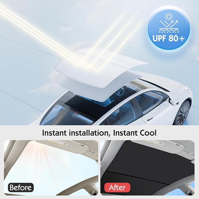 Upgraded Model 3 Sunshade Roof for 2024-2026 Tesla Model 3, Patent Magnetic Seamless Design for Sunshade Accessories with No Gaps at All, Heat Insulating Sun Shade, with Storage Bag,Black