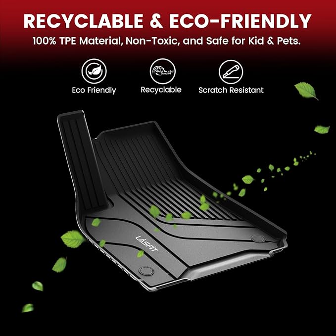 LASFIT Floor Mats & Trunk Mats for Tesla Model S 2021-2025 2026 (Include Plaid Model), All Weather TPE Custom Fit 1-3 Rows & Cargo Liners Full Set Car Mats Accessories, Black
