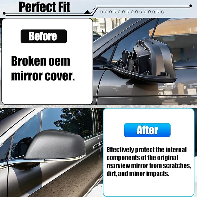 Jaronx Compatible with Tesla Model X Mirror Cover Replacement 2016-2025, Left Driver Side Clip-on Rear View Mirror Cover Cap for Tesla Model X Accessories 1054430-00-D (Midnight Silver)
