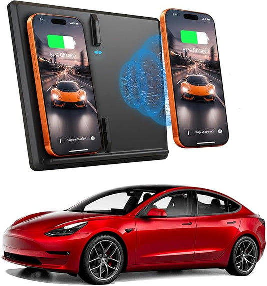 Wireless Charger for 2017-2020 Tesla Model 3, Dual 15W Wireless Phone Charger Pad for Tesla Model 3, Centre Console Accessory Panel, Compatible with All Qi Phone