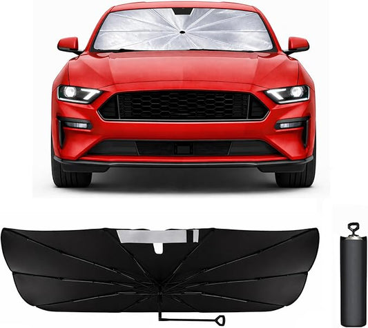 2026 Upgraded Car Windshield Sun Shade Umbrella - Custom-Fit for Ford Mustang 2021-2026 Umbrella Sunshade,Easy Install,UV Protection & Heat Reflective,Keep Interior Cooler with Storage Bag