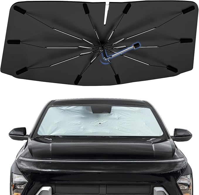 Windshield Sun Shade Umbrella for Hyundai Kona 2024-2026, Foldable Sunshade for Car Front Window, 360 Rotation Automotive Interior UV Protection for Outdoor Parking