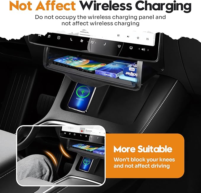 Hidden Under Screen Storage Box for 2016-2026 Tesla Model Y/Model 3 Accessories,One‑click open & Silent Damping Slides Center Console Organizer (Fit New Model Y Juniper/Model 3 Highland)
