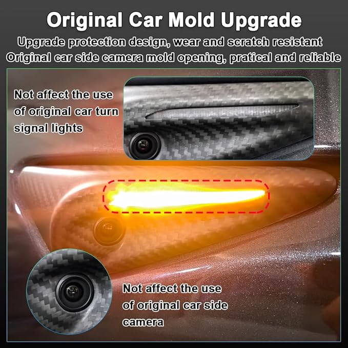 for Model Y Juniper HW4.0 Side Camera Full Cover Protection 2024 Tesla Model 3 Highland - Compatible with Tesla Accessories Carbon Fiber Turn Signal Covers(2Pcs Black Glossy Carbon Fiber Full Cover)