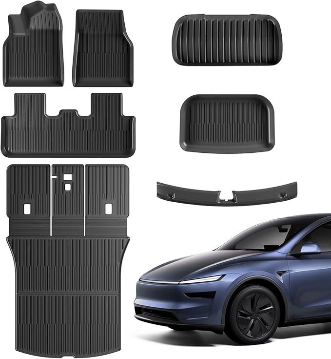 Tesla Model Y Juniper Floor Mats and Cargo Liners, Full Set TPE Floor Liner for 2025 2026 Model Y Cargo Liner Trunk Mat Frunk Backrest Mats, Car Mats for Tesla New Model Y Juniper Accseeories