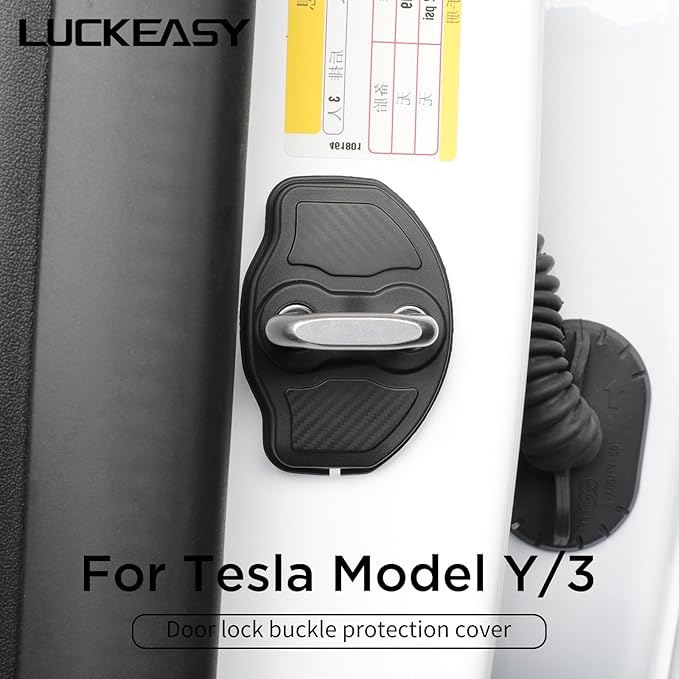LUCKEASY for Tesla Model Y Juniper 2025 2026/Tesla Model 3 2024 2025 2026 Car Door Lock Cover Door Lock Latch Protector Door Edge Guard Door Entry Guard Black TPE