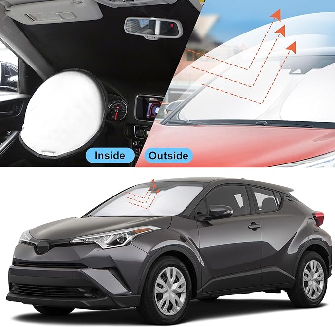 YYCKE Windshield Sun Shade Accessories Compatible with CHR 2018-2023 CH-R for Toyota Foldable Sunshade Sun Visor Blocks UV