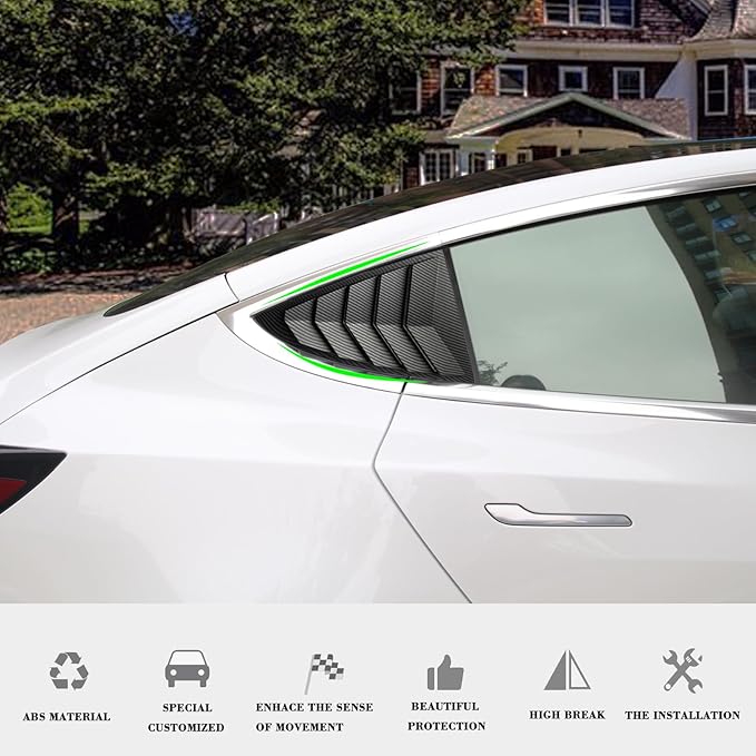 YHCDSEA for Model 3 Rear Side Window Shutter Cover Louver Sport Style Cool Exterior Decoration fit for Tesla Model 3 2017-2026 Accessories (Matt Carbon Fiber Pattern)