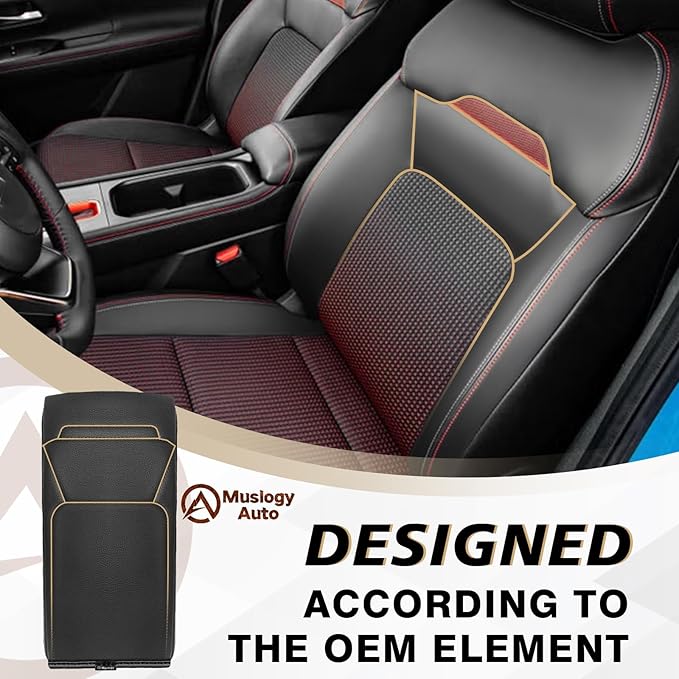 Muslogy Center Console Armrest Cover Fit for Nissan Kicks 2025 2026 Accessories, Comfort Armrest Pad Console Lid Cushion Vegan Leather 1-Inch Extra Thick