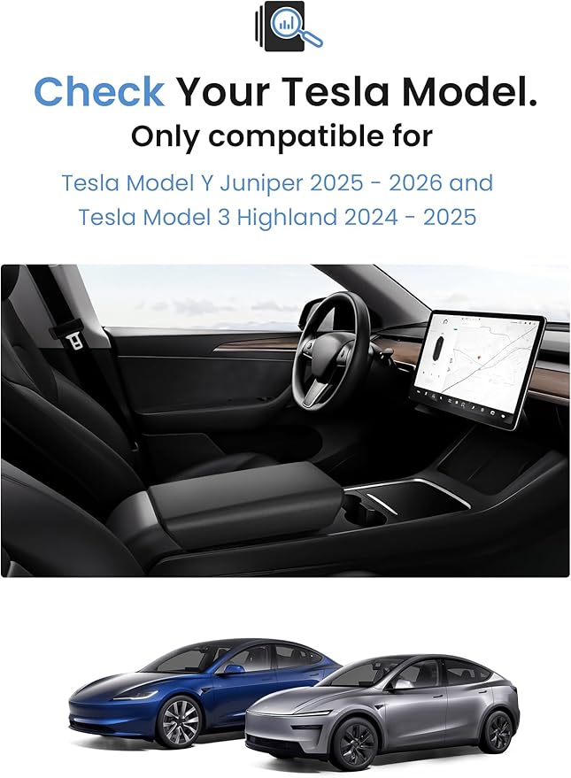 Center Console Non-Slip Armrest Cover – Specifically Designed for the New Tesla Model Y 2025 2026 Refresh (Juniper) and Tesla Model 3 Refresh (Highland) – New Model Y Juniper Accessories Black