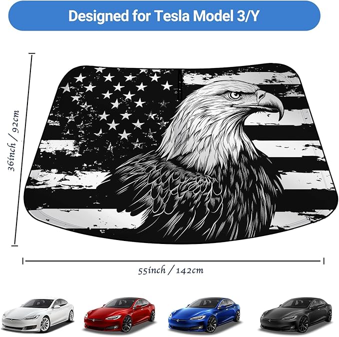 Windshield Sun Shade for Tesla Model Y Model 3 2016-2025 Accessories, Foldable Front Windshield Sunshade, Block Out UV Rays & Heat, Keep Car Cool