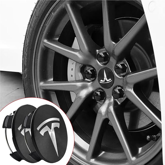 4 Pack Exterior Decoration Wheel Center Cover for Tesla Model 3 Model Y,56mm Hubcaps Wheel Rim Cover Tesla Center Caps Hubcaps+20 Black Lug Nut Covers (Matte Black+Silver Emblem)