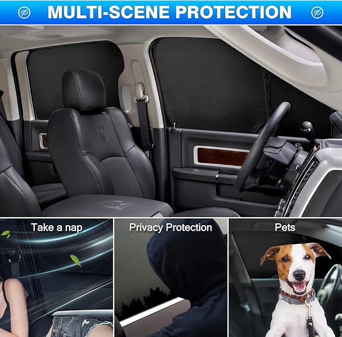 T TGBROS Windshield Sun Shade for Dodge RAM 2500 3500 2010-2025 Car Window Shades Thicken UV Block and Blackout Privacy Foldable Sunshades 2PCS Accessories Keep Cool Sun Visor Covers