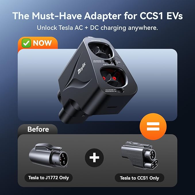 Raylix 2in1 Tesla Supercharger & Level 1&2 Charger to CCS1 Adapter (for CCS1 EVs Only), Max 500A 1000V DC/AC Fast Charging, Compatible with Tesla Supercharger/Wall/Destination/Mobile Connector