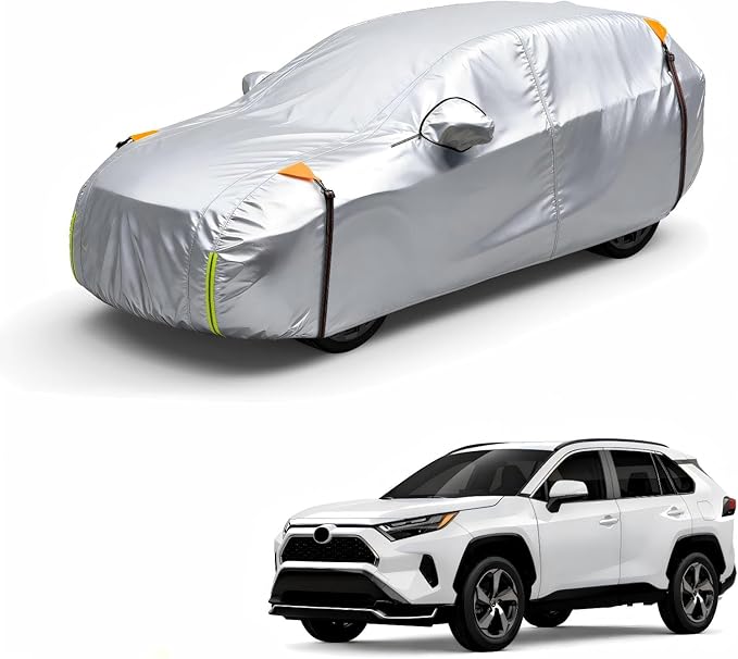 Wigoo Toyota RAV4 Car Cover 1996-2026, Custom Fit Waterproof All Weather Outdoor Full Exterior SUV Cover, Windproof Rain Sun UV Snow Dust Protection, Paint-Safe Lining, Door Zipper, RAV4 Accessories