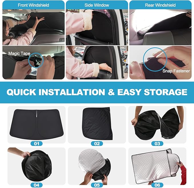 XCBYT 2021-2024 Civic Full Coverage Window Shades | 6-Layer Blackout Insulated Sun & UV Protection | Custom Fit Privacy Covers for Camping, Sleeping & Car Living (8 PCS)