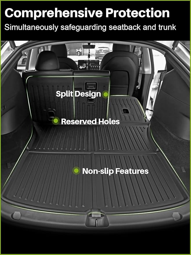 Floor Mats for 2021-2024 Tesla Model Y, 9PCS All Weather Full Set Cargo Liners Accessories, 3D TPE Odorless Trunk Frunk Rear Well Mats Custom for 5-Seater(Not Fit 7Seat & 2025 Juniper)